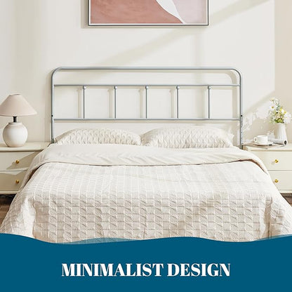 Metal Headboard Queen Size, Sturdy and Durable Iron Queen Headboard Only Adjustable Height from 34” to 44”, Victorian Vintage Bed Headboards, Farmhouse Head Board, Bed Frame Mount Grey