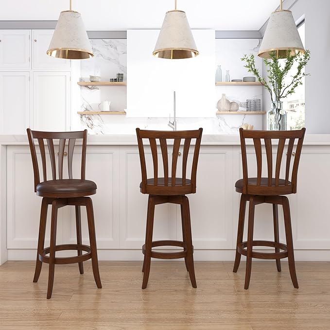 Hillsdale 29.5" Savana Wood Swival Bar Height Stool, Cherry