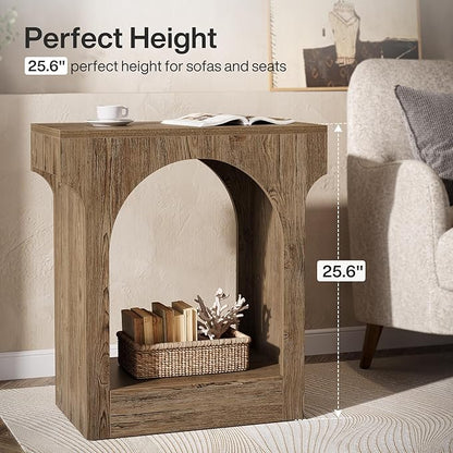 Tribesigns End Table, Wooden Side Table with Storage Space for Living Room, Narrow Nightstand for Bedroom, Gray