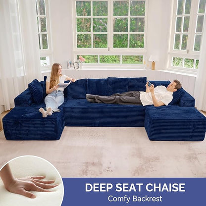 131'' Large Sectional Couches with Chaise Lounge, U-Shaped No Assembly Required Deep Seat Modular Cloud Sofa for Living Room 1PCS, Bedroom