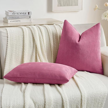 FUTEI Hot Pink Chenille Decorative Throw Pillow Covers 20x20 Inch Set of 2,Soft Cozy Striped Geometric Patterns Cushion Cases,Modern Home Decor for Couch Bed Living Room