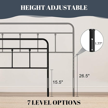 Metal King Size Headboard Only, Sturdy and Durable Iron King Headboard Adjustable Height from 34” to 44”, Victorian Vintage Bed Headboards, Farmhouse Head Board, Bed Frame Mount Black
