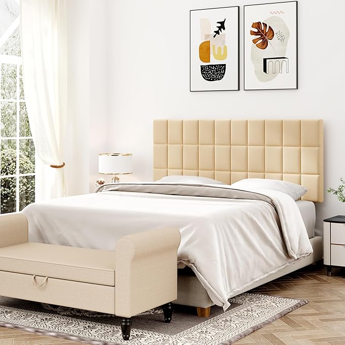 ALISH Velvet Tufted Headboard with Adjustable Height and Width, Foldable Upholstered Headboard with Metal Legs for King Size Metal and Wood Bed Frame (Apricot, King)