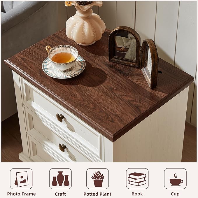 Farmhouse Bedroom Dresser and Nightstand Set of 4, 6 Drawer Low & 5 Drawers Dresser & 3 Drawer Nightstand Set with Wooden Legs, Rustic Wood Bedroom Furniture for Livingroom, Hallway, White