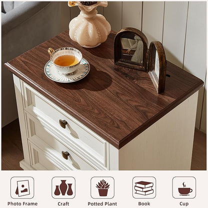 Farmhouse Bedroom Dresser and Nightstand Set of 4, 6 Drawer Tall & 5 Drawers Dresser & 3 Drawer Nightstand Set with Wooden Legs, Rustic Wood Bedroom Furniture for Livingroom, Hallway, White