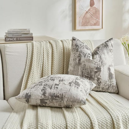 FUTEI Black White Decorative Throw Pillow Covers 22x22 Inch Set of 2,Soft Faux Cashmere Jacquard - Textured & Cozy Cushion Case,Modern Home Decor for Couch Bed Living Room