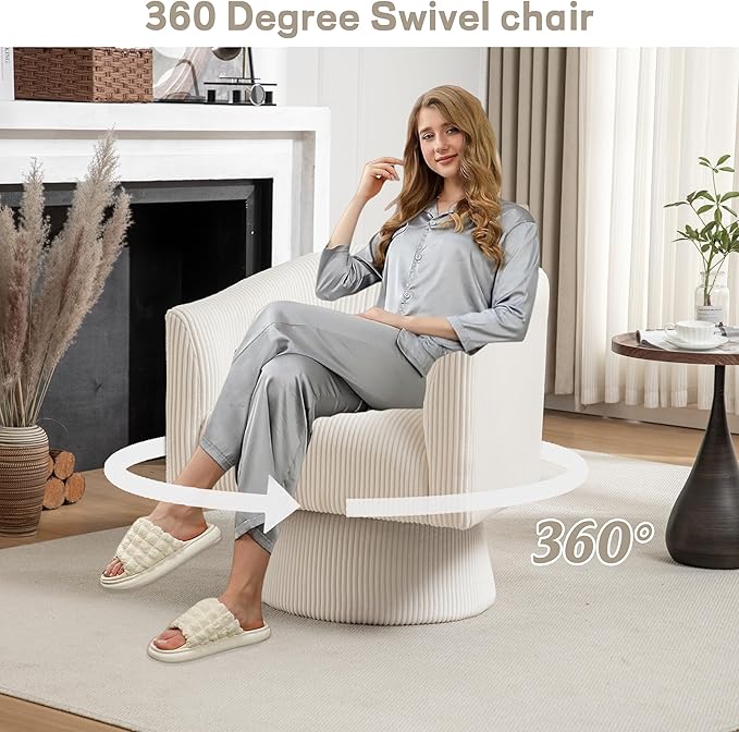 Swivel Accent Chair Set of 2, Modern 360° Swivel Barrel Chair, Corduroy Upholstered Single Sofa for Living Room, Bedroom (Beige)