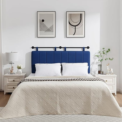 UEV Queen Headboard Only, Wall Mounted Hanging Upholstered Bed Head Board, Modern Vertical Channel Design of Fine Linen, Elegant Dark Blue Fluted Headboard for Bedroom (Dark Blue, Queen Size)