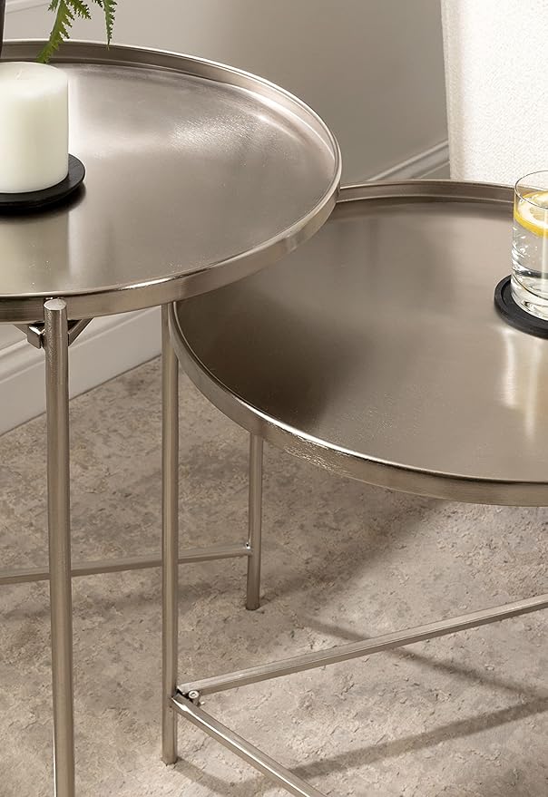 Kate and Laurel Ulani Modern Nesting Side Table; Set of 2; Silver; Sophisticated End Tables for Storage and Display