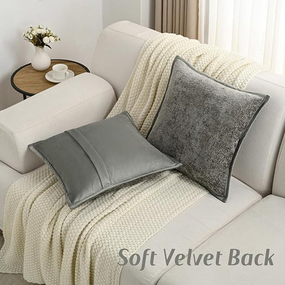 FUTEI Grey Chenille Throw Pillow Covers 16x16 Inch Set of 2,Soft Cozy Bound Edge Design Cushion Case,Home Decor for Couch Bed Living Room