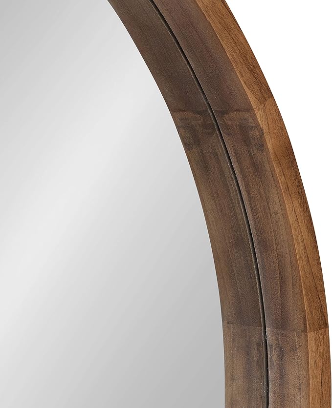 Kate and Laurel Hutton Round Wood Framed Wall Mirror, 36" Diameter, Natural Rustic Brown, Geometric Home Decor