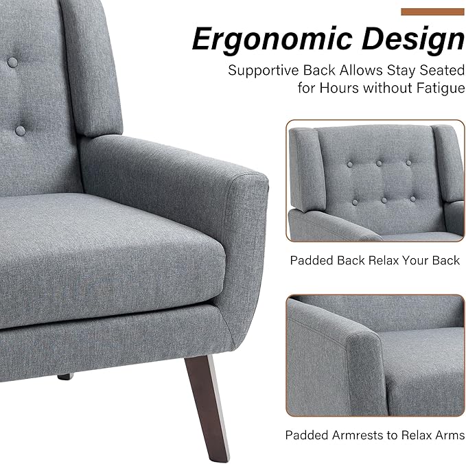 Accent Chairs Set of 2, Modern Fabric Armchairs for Living Room, Comfy Upholstered Arm Chairs Tufted for Indoor Bedroom Office Room (Gray)