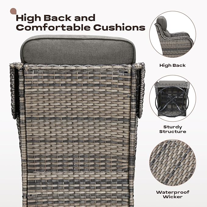 Wicker Outdoor Patio Furniture Set - 6 Piece Patio Conversation Sets with Swivel Rocker Chairs, Ottomans, Sofa and Side Table, 6 inch Cushions, Waterproof Wicker, for Porch Deck Mixed Grey/Grey