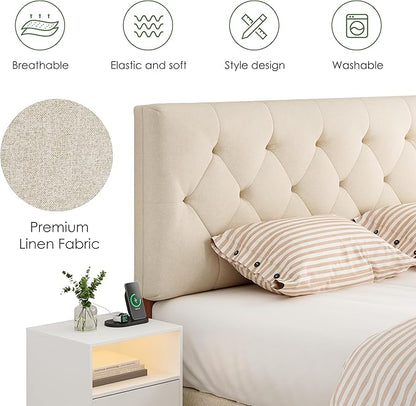 King Upholstered Headboard Only for Bed Frame from 65”-78”, Adjustable Height King XL Headboards with Durable Wood Legs, Fabric Bed Board in Modern Button Design, Beige