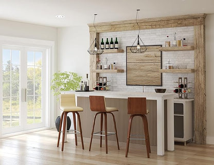 Vienna 30" Swivel Bar Stool in Walnut Wood Finish with Cream Faux Leather - Set of 4