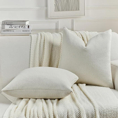 FUTEI Cream Chenille Decorative Throw Pillow Covers 12x20 Inch Set of 2,Soft Cozy Faux Linen Textured Lumbar Pillow Cases,Farmhouse Home Decor for Couch Living Room