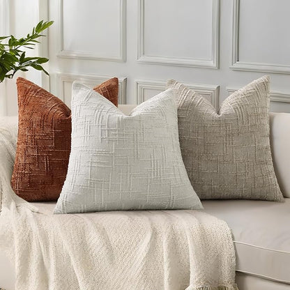 decorUhome Light Grey Chenille Throw Pillow Covers 26x26 Set of 2 Thick Textured Slubby Couch Pillow Covers Farmhouse Accent Modern Neutral Decorative Pillow Cases for Bed Sofa Living Room