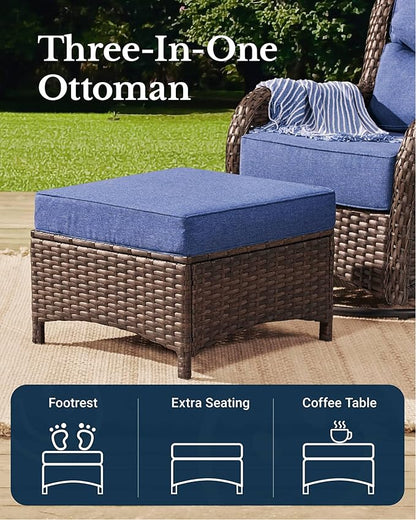 HILLGA Luxury Patio Furniture Set with 6-inch Thick Cushion, Outdoor Sectional Sofa and Coffee Table, 4PCS Wicker Conversation Set for Deck Yard and Poolside, Blue (V2)