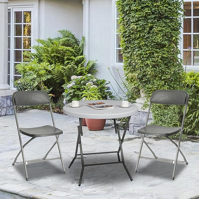 6 Pack Grey Heavy Duty Plastic Foldable Chair, Stackable Chairs with Reinfoced Steel Frame for Indoor and Outdoor, Wedding, Party, Restaurant, Meeting Room, Patio