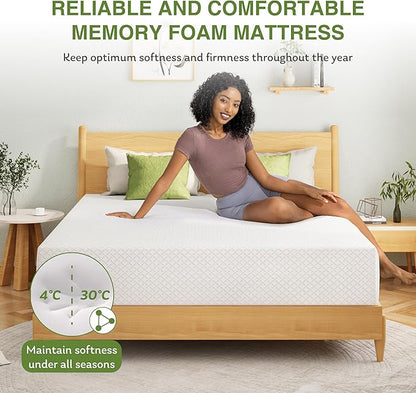 EGOHOME King Size Memory Foam Mattress, 8 Inch Bed Mattress in a Box with Cooling Green Tea Gel, Relieve Pressure with Medium Support, CertiPUR-US Certified, 80''L x 76''W, White