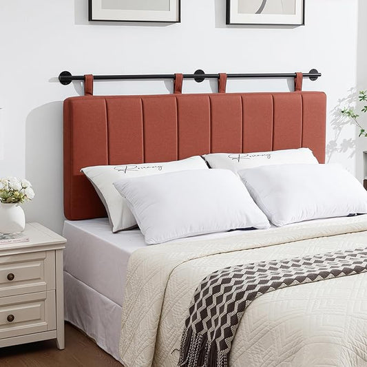 UEV King Headboard Only, Wall Mounted Hanging Upholstered Bed Head Board, Modern Vertical Channel Design of Fine Linen, Elegant Orange Fluted Headboard for Bedroom (Orange, King Size)