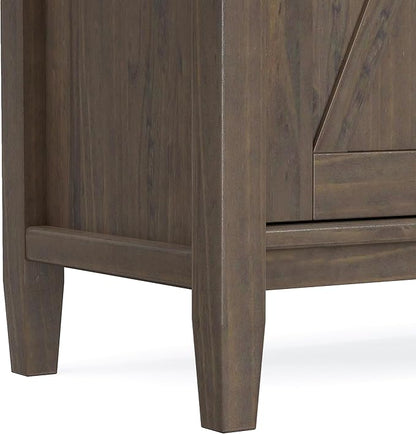 SIMPLIHOME Ela Solid Wood 32 inch Wide Transitional Low Storage Cabinet in Smoky Brown for The Living Room, Entryway and Family Room
