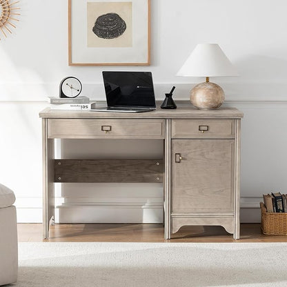 Chogori 47" Solid Wood Executive Desk, Farmhouse Office Computer Desk with 2 Drawers & Storage Cabinet, Wooden Writing Table for Home Office Study Bedroom,Gray