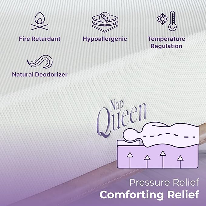 NapQueen 8 Inch Twin-XL Size Mattress, Bamboo Charcoal Memory Foam Mattress, Bed in a Box, White