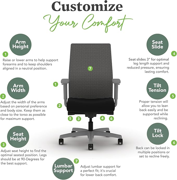 HON Ignition 2.0 Mid Back Task Chair, Spectrum Mesh, Advanced Synchro-Tilt Control, Office Chair with Lumbar Support, Height and Width Adjustable Arms, Titanium Frame, Linen