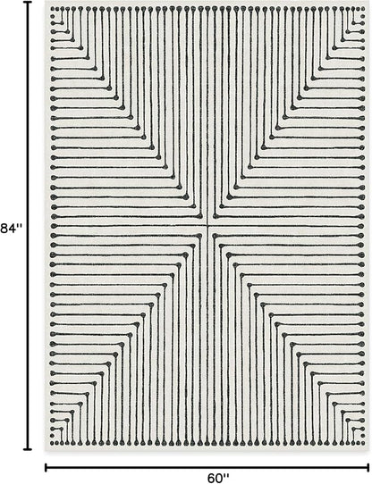RUGGABLE x Jonathan Adler Machine Washable Modern Area Rug – Inkdrop Black & Ivory 5x7, Stain-Resistant, Non-Slip – Medium Rugs for Living Room, Bedroom, Hallway, Entryway & Office–with Standard Pad