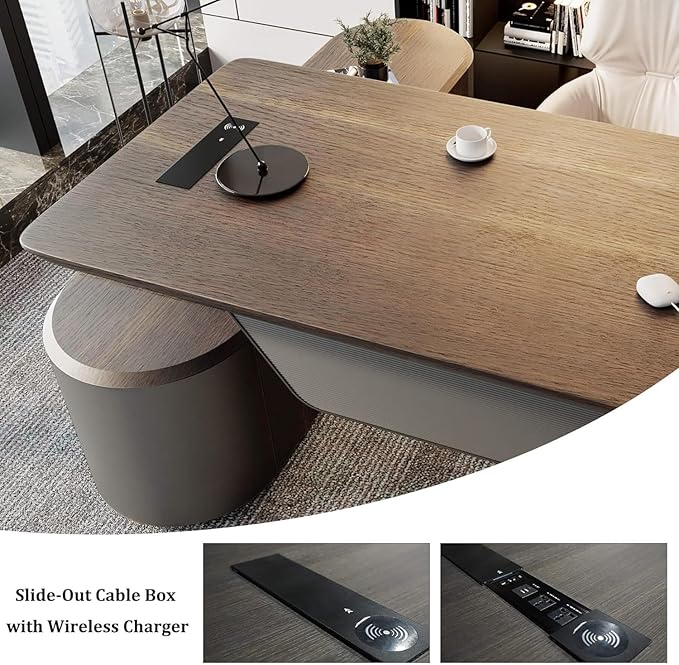 SAINTCY 94.5 Inch Large Executive Office Desk with File Cabinet, Sit & Stand L Shaped Executive Desk, Adjustable Luxury Office Desks for Boss, Business Owners, Managers and Supervisors Return Left