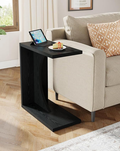 Tribesigns C-Shaped End Table for Couch, Sofa Side Table, C Table for Small Space, Living Room, Bedroom (1, Black)