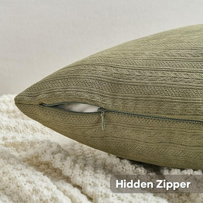 FUTEI Olive Green Decorative Throw Pillow Covers 26x26 Inch Set of 2,Soft Cozy Wheat Ear Striped Patterns Euro Pillow Shams,Modern Home Decor for Couch Bed Living Room