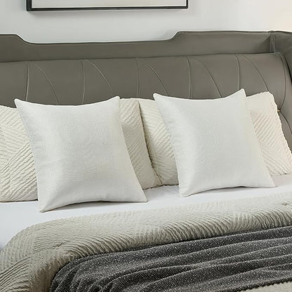 FUTEI Cream White Chenille Throw Pillow Covers 22x22 Inch Set of 2,Soft Wide Chevron Textured Cushion Case,Farmhouse Home Decor for Couch Bed Living Room