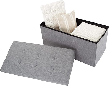 Lavish Home Set of 2 Ottomans - 30-Inch Tufted Footrest, Linen Chest, or Bench Set with Removable Bin for Living Room, Bedroom, or Dorm (Light Gray)