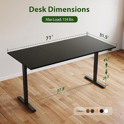Agilestic Electric Standing Desk, Extra Large 71 x 31.5 Inches Height Adjustable Desk, Sit Stand Up Workstation for Home Office, Ergonomic Rising Gaming Computer Table with Memory Preset, Black