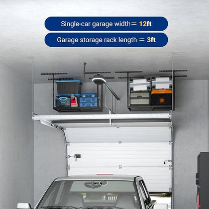 FLEXIMOUNTS 2x3 Overhead Garage Storage Rack, Adjustable Organization System, Heavy-Duty Metal Ceiling Racks, 155lbs Weight Capacity, Black, Classic Series
