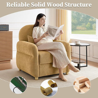 Modern Accent Chairs for Living Room, Comfy Chenille Armchairs with Storage, 33.5" W Single Reading Chairs for Bedroom, Study Room, Apartment, Tool Free Assembly, Mustard Yellow