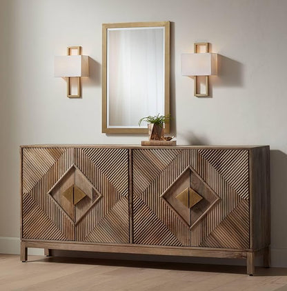 Possini Euro Design Metzeo Rectangular Vanity Decorative Wall Mirror Modern French Brass Gold Metal Frame Beveled Glass Edge 22" Wide for Bathroom Bedroom Living Room Home House Office Entryway