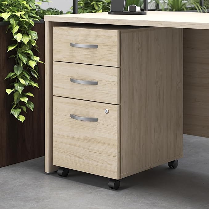 Bush Business Furniture 72W x 30D L Shaped Desk with Mobile File Cabinet, Corner Table and Drawers for Home or Professional Office, Studio C Collection, Natural Elm