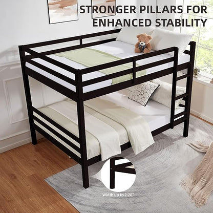 Full Over Full Bunk Bed with Thick Posts,Wooden Bunk Bed with High Guardrail and Ladder for Kids, Teens, Dorm Rooms, and Guest Rooms,No Box Spring Needed, Espresso