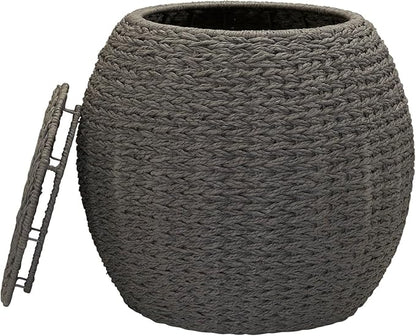 Household Essentials Handwoven Paper Rope Barrel Wicker Storage Basket Side Table, Gray