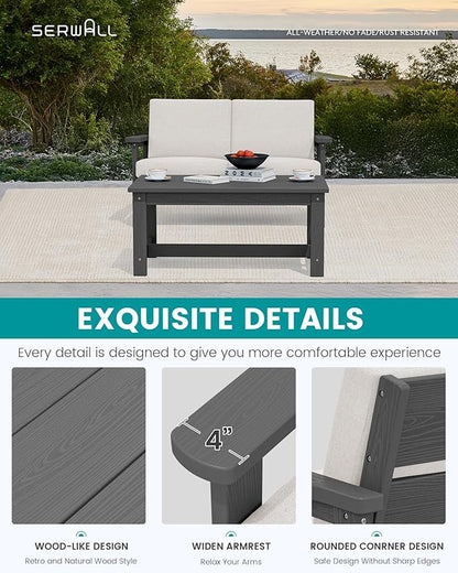 SERWALL Outdoor Loveseat, Grey Frame and Khaki Cushion