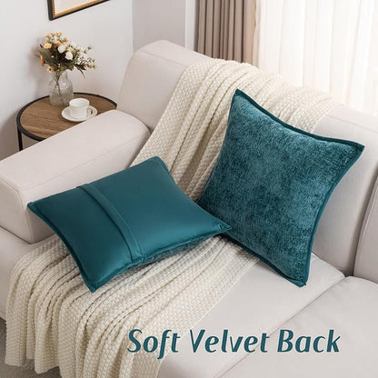 FUTEI Teal Chenille Throw Pillow Covers 24x24 Inch Set of 2,Soft Cozy Bound Edge Design European Cushion Cover,Home Decor for Couch Bed Living Room