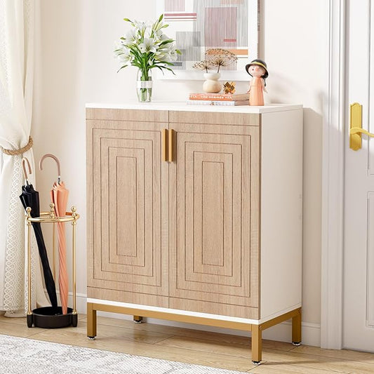 Tribesigns Shoe Cabinet with Doors, 20 Pairs Entryway Shoe Storage Cabinet with Shelves, 5-Tier Modern Free Standing Shoe Racks Storage Organizer for Closet, Living Room, Bedroom(White/Natural)