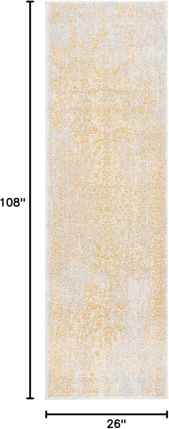 SAFAVIEH Evoke Collection Runner Rug - 2'2" x 9', Ivory & Gold, Distressed Design, Non-Shedding & Easy to Clean, Ideal for Foyer, Bedroom, Kitchen, Hallway (EVK256B)