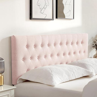 Tufted Upholstered Headboard California King Size, Solid Wood Head Board with Durable Metal Legs, Adjustable Height Bed headboard from 37” to 51” Fabric Headboard in Button Design, Pink