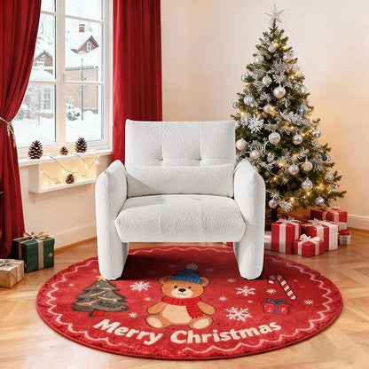 33.9" Accent Chairs, Modern Upgrade Sherpa Fabric Arm Chair Comfy Upholstered Armchair Leisure Single Sofa Chair with a Waist Pillow for Bedroom, Office and Living Room