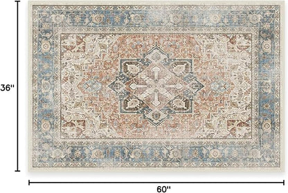 RUGGABLE Washable Vintage Area Rug – Kamran Coral 3x5, Stain-Resistant, Non-Slip – Small Machine Washable Rugs for Living Room, Bedroom, Hallway, Entryway & Office–with Standard Pad
