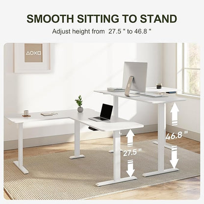 BANTI L-Shaped Standing Desk - 63 x 55 Inch Adjustable Corner Standing Desk with Charging Station - L Shape Sit Stand Table with Memory Controller, Splice Board for Home Office